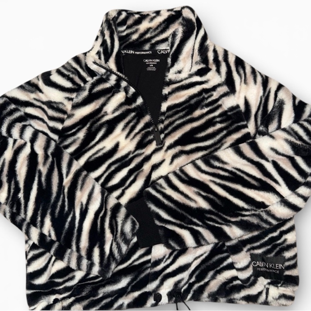 Calvin Klein Performance Black and White Faux Fur Crop Jacket